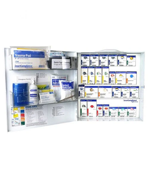 SmartCompliance Large ANSI B Metal First Aid Cabinet With Medications For General Business